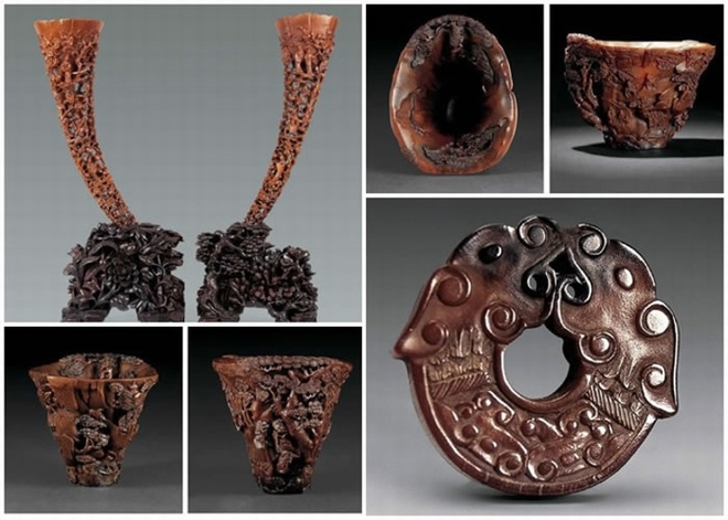 犀牛角被制成包括水杯和护身符等的工艺品。