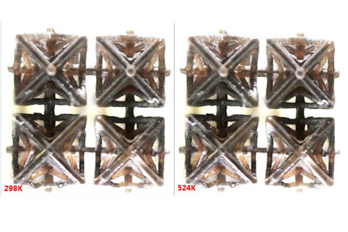 当温度升高时，3D打印的矩阵模型会收缩。 图片来源：Qiming Wang et al