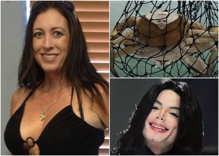 肖特（左图）捉到的螃蟹（右上图），其花纹被指与迈克尔杰克逊（右下图）的样貌很相似。